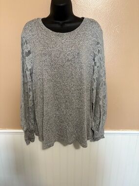 Zac & Rachel XL Gray/White Blend Top Lace Sleeves Preowned